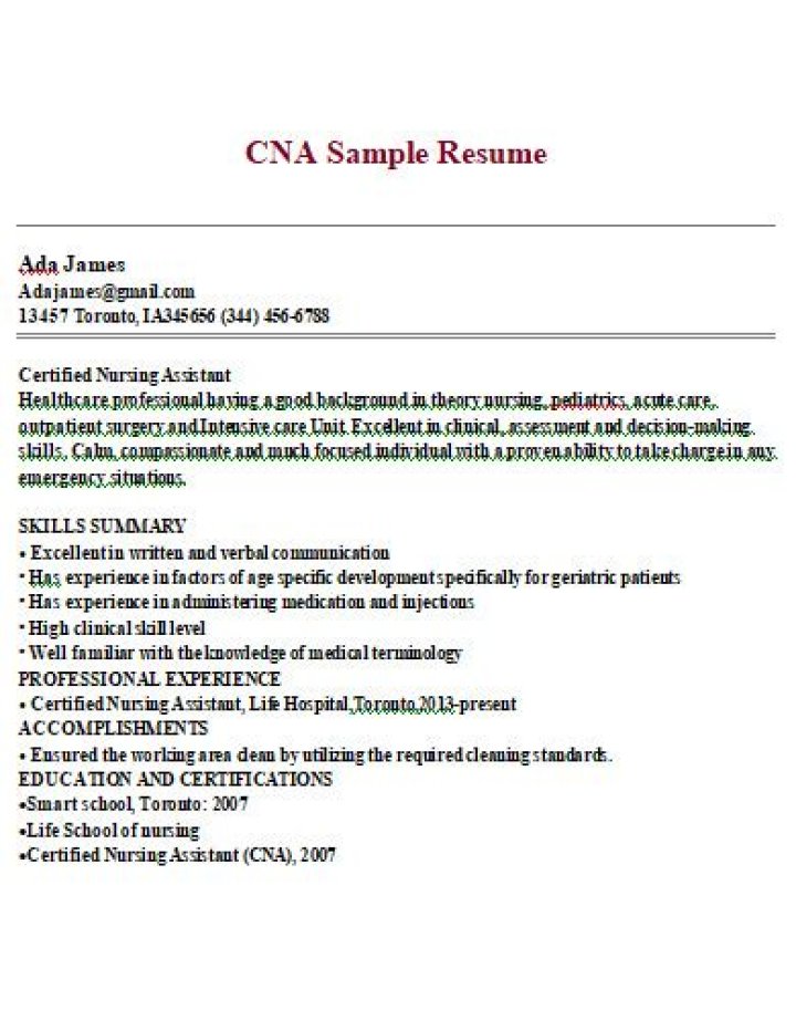 How do you describe CNA on a resume?